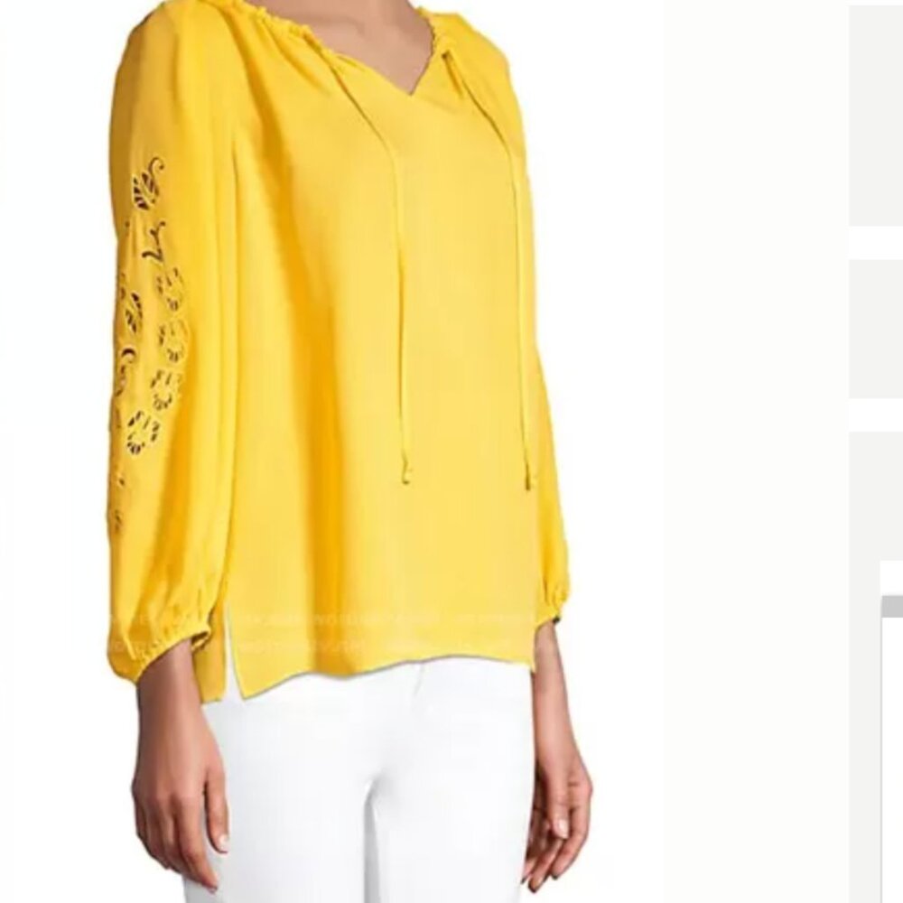 Kobi Halperin Paulina Eyelets Embroidered Sleeves Silk Blouse Dopamine